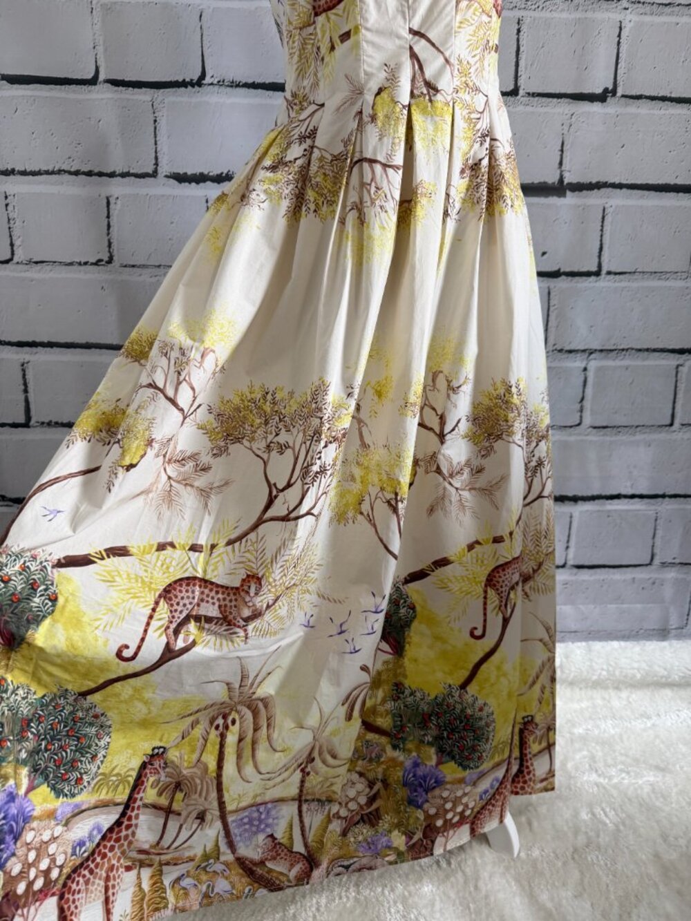 NWT Caroline Constas Safari Jungle Print Strapless Cotton Maxi Dress Smocked M - Picture 5 of 15